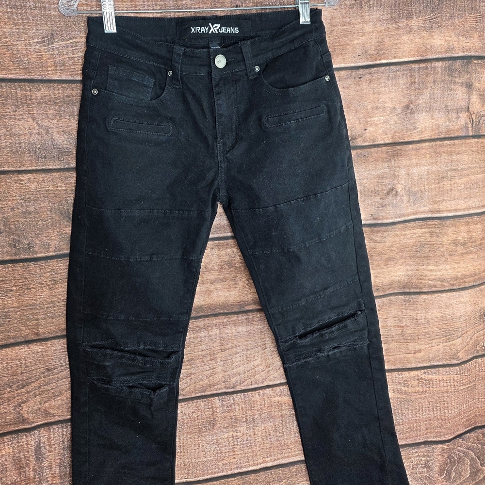 XRay Jeans Men's Black Distressed Jeans Slim Fit Moto Stretch Size 30x32 AO-1662